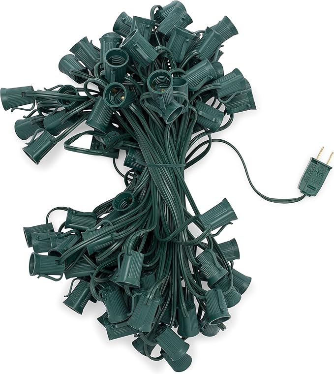 HLO Lighting C9 Light Stringer | Thick Commercial Grade SPT-2 Wire | for Use with C9 String Lights | 12" Socket Spacing | 100-Foot Green Wire