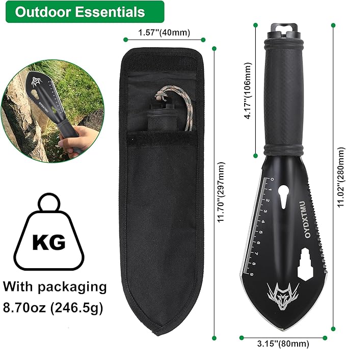Small Camping Shovel, 9 in 1 Mini Hand Shovel,Tactical Mini Hand Shovel， Portable Backpacking Hiking Trowel,Ultralight Compact Multitool for Digging, Gardening, Outdoor Camping, Survival