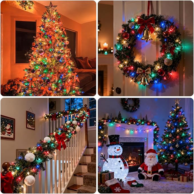 Christmas Lights 66ft 200 LED Battery Operated String Lights with Timer Memory Function or Battery Powered Waterproof Fairy Light for Indoor Outdoor Decoration