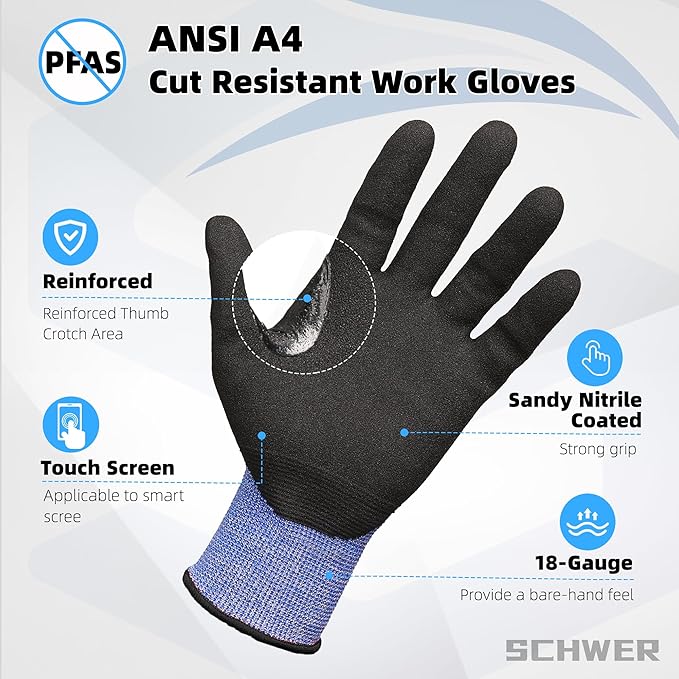 Schwer A4 AIR-SKIN Cut Resistant Work Gloves AR3900 with Extreme Lightweight & Thin, Grip Gloves for Fishing, Refined Work, Mechanic, Gardening, Touch-Screen, Non-PFAS, 3D-Comfort Fit, 2 Pairs, XL