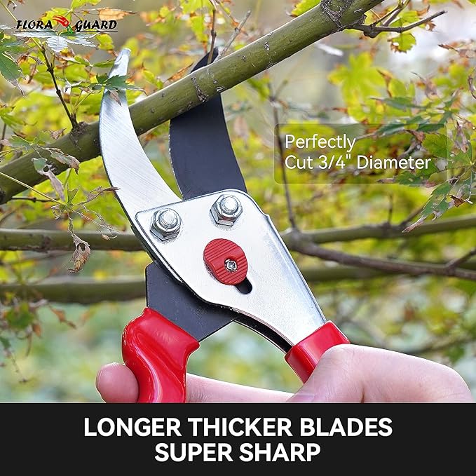 Flora Guard Garden Shears 8.5" Bypass Pruning Shears, Professional Ultra Sharp Sk5 Steel Garden Clippers, Heavy Duty Plant Cutting Scissors Tools Supplies, Hedge Branch Trimmer, Super Durable