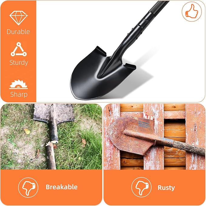 Small Shovel for Digging with Metal Handle, 43.7 Inch Heavy Duty Garden Shovel, Trench Shovels Ideal for Digging Gardening Trenching Planting Camping Transferring Scooping, Black
