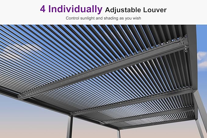 PURPLE LEAF Louvered Pergola 12' x 24' Outdoor Full Aluminum Pergola with Adjustable Rainproof Roof Pre-Sized for Large SUVs & Pickup Trucks Restaurant Patios & Tavern Backyard Poolside