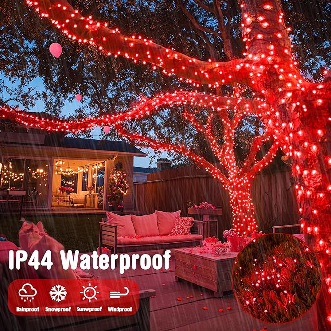 JMEXSUSS 250 LED Red Halloween Lights Indoor Outdoor Waterproof with 8 Modes, 91.5ft Expandable Red String Lights for Bedroom Tree Patio Garden Party Holiday Decorations