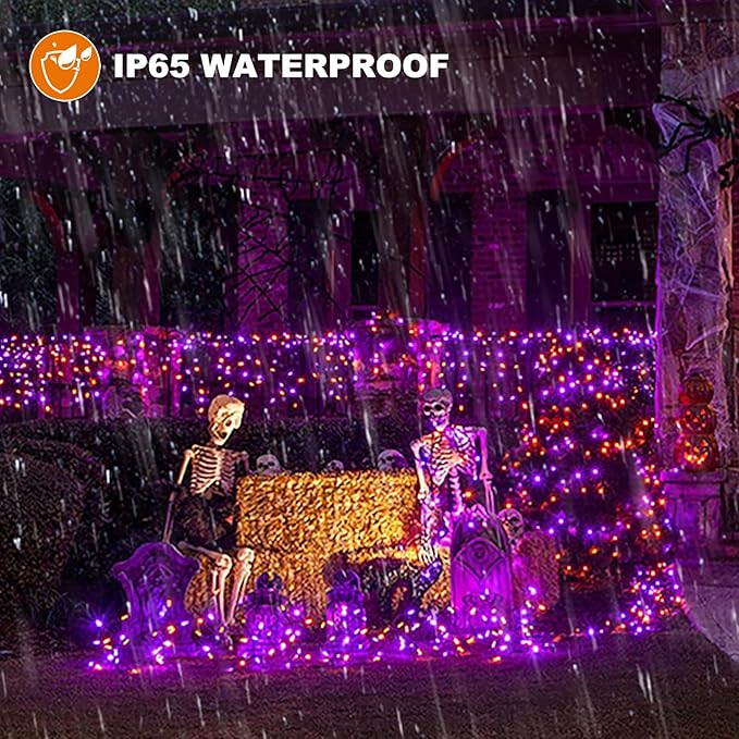 Chuya Halloween String Light Decor Orange Purple Lights 105FT 300 LED Fairy Light END to END Plug UL588 Waterproof Outdoor Indoor Decoration for Party Yard Christmas Tree(No Music)