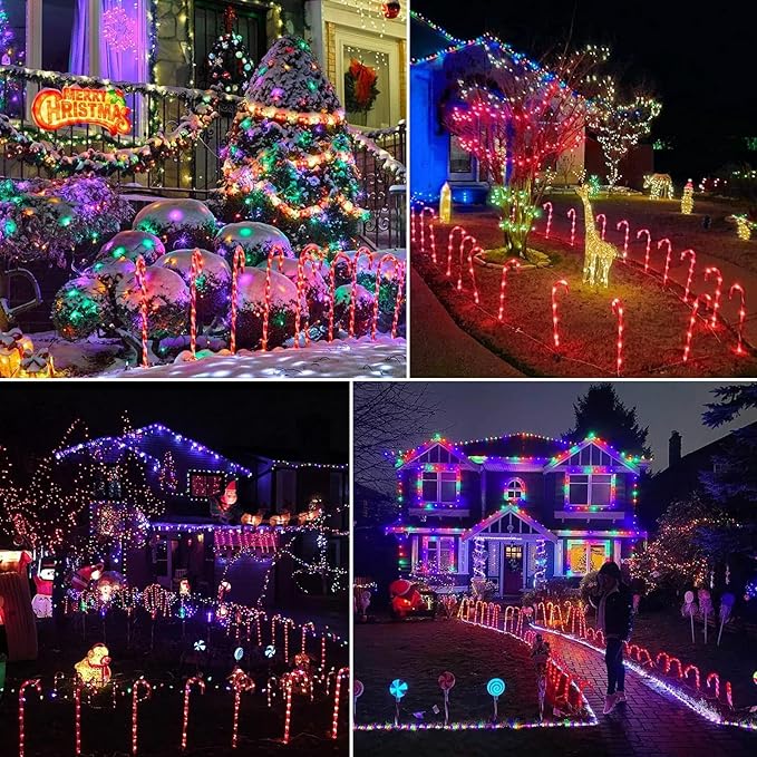 Brightown 35" Candy Cane Lights Outdoor Pathway, 10 Packs Jumbo Candy Cane Pathway Lights, 8 Modes LED Outdoor Candy Cane Decorations Christmas Pathway Lights Yard Lawn Driveway Walkway Sidewalk