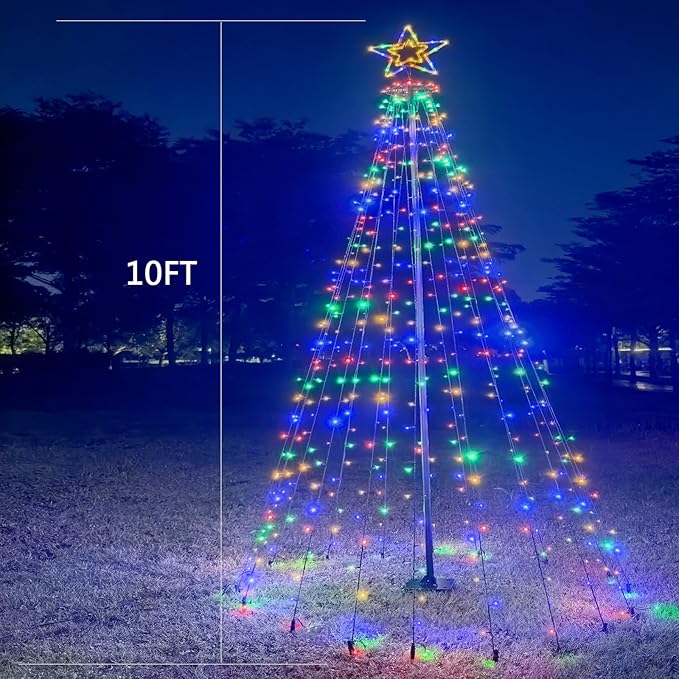 Christmas Decorations Christmas Tree Lights 10.2Ft Outdoor Star Lights Decor Waterproof Warm White & Multicolor