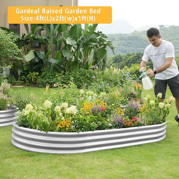 Garden Galvanized Raised Garden Bed Kit - Metal Planter Boxes for Vegetables/Herbs/Flowers, Heavy-Duty Steel Outdoor Garden Box with Reinforced Edges