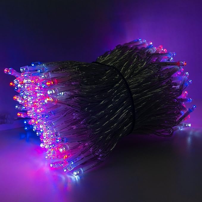 Dazzle Bright 4th of July String Lights, 300 LED 100 FT Connectable Waterproof Patriotic String Lights with 8 Modes, Independence Day Decorations for Indoor Outdoor Party Decor, Red White and Blue