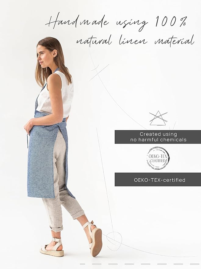 MagicLinen 100% Linen Apron - Cooking, Gardening, Grilling, Painting Apron with Pockets - Perfect for Women and Men