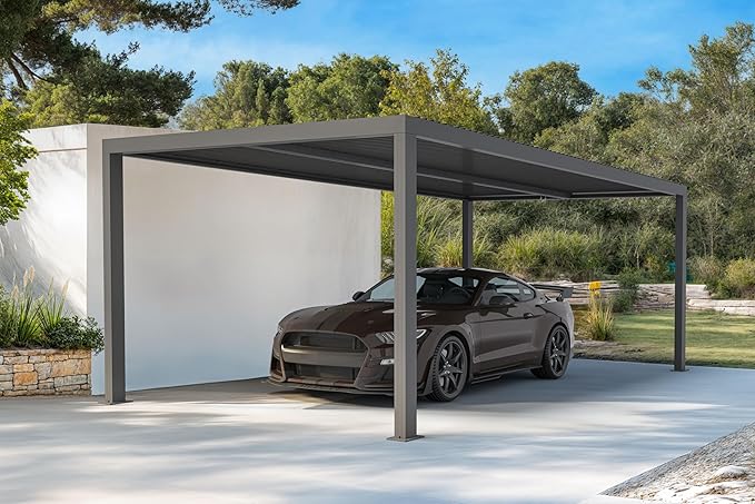 PURPLE LEAF Louvered Pergola 12' x 16' Outdoor Full Aluminum Pergola with Adjustable Rainproof Roof Modern Retractable Patio Hardtop Gazebo for Deck Backyard Garden Slate Grey