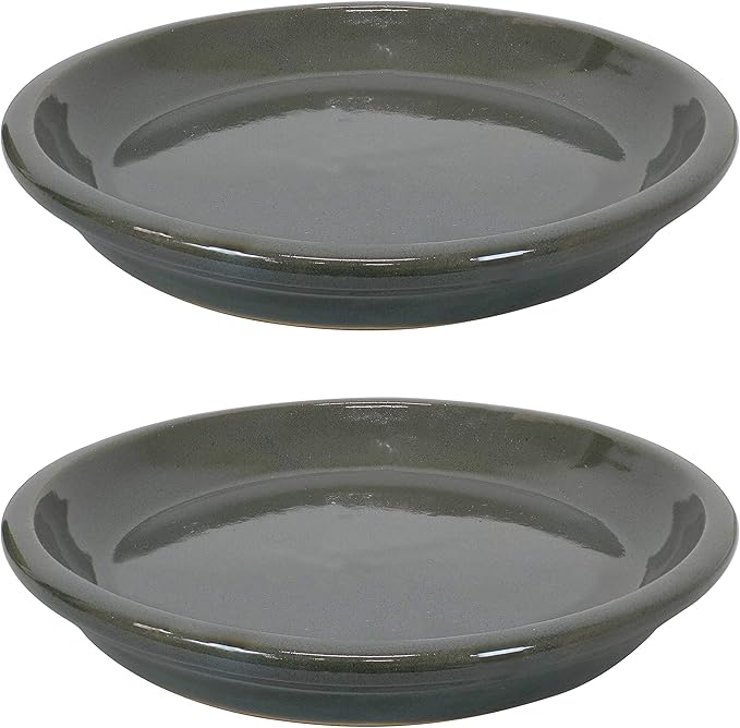 Sunnydaze 9-Inch Ceramic Plant Saucers - Plant Drip Trays for Outdoor Planter Flower Pot Drainage - Set of 2 - Gray