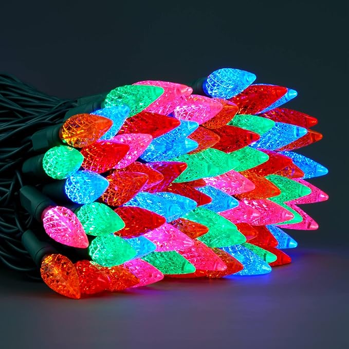 YULETIME Multicolor One-Piece C6 Strawberry Christmas Lights 140 Count 71 Feet, 2 Sets 70 LED 35.5 ft High Waterproof UL Certified String Light (Multicolor)
