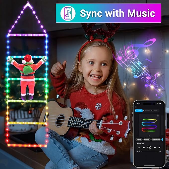 Toodour Christmas Decorations Lights, 3.3ft Smart RGB Christmas Decorative Lights with Santa Claus, Bluetooth & App Controlled Ladder Light - Music Sync Color Changing Xmas Light for Indoor Outdoor