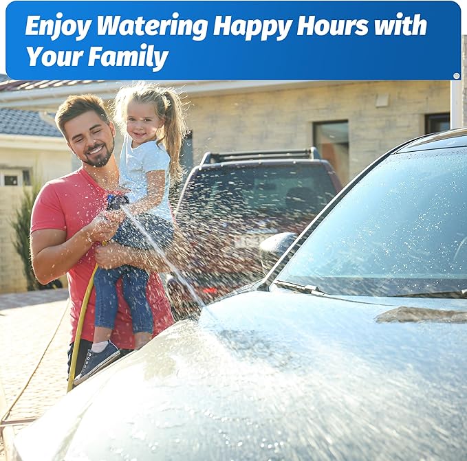 AUTOMAN-Garden-Hose-Nozzle,ABS Water Spray Nozzle with Heavy Duty 7 Adjustable Watering Patterns,Slip Resistant for Watering Plants,Lawn& Garden,Washing Cars,Cleaning,Showering Pets - Blue