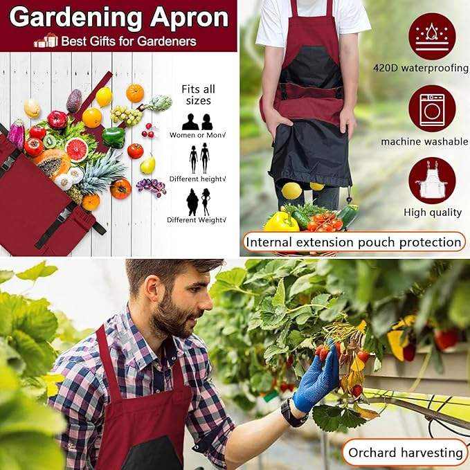 Gardening Apron, Harvest Apron Gardening Gifts for Men Gardening Apron with Pockets for Women, Green