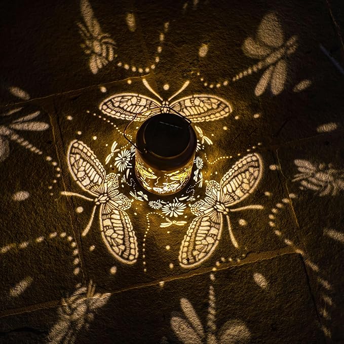 2Pack Butterfly Solar Lanterns Outdoor Waterproof Hanging Solar Lights Gifts for Women Metal LED Lantern Christmas Decorative Garden for Yard,Patio,Front Porch,Balcony,Outside, Birthday