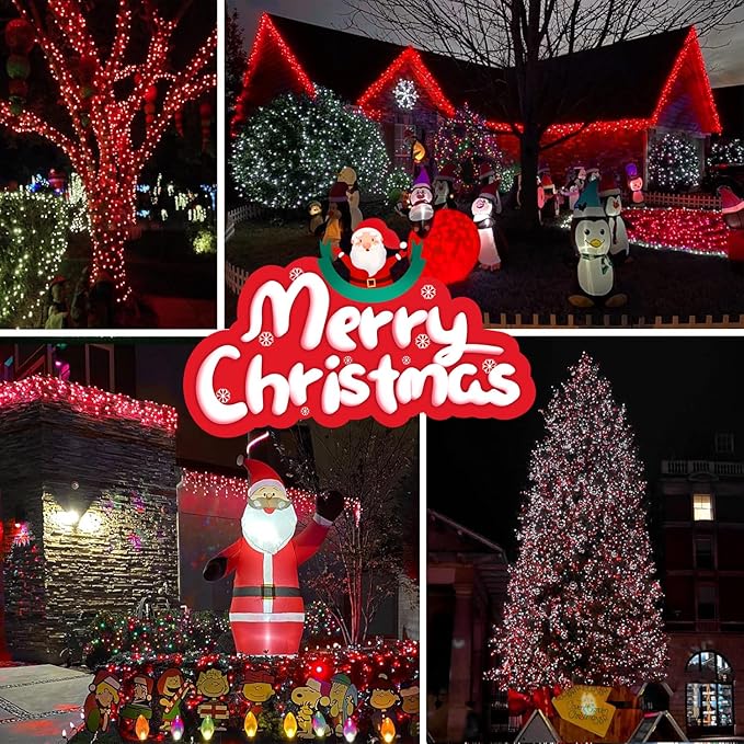 OZS Connectable Red and White Christmas String Lights, 2Pack Total 164FT 400LED Christmas Lights for Outdoor/Indoor, Plug in Tree Lights with 8 Modes, String Lights for Christmas Decorations Holiday