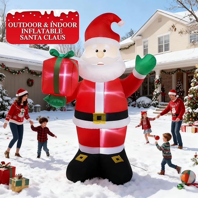 8 FT Christmas Inflatables Santa Claus Outdoor Decoration, Giant Christmas Blow up Santa Claus inflable with Red Gift Box, Built-in LED Lights,Xmas Outside Decor for Front Back Yard Garden Lawn