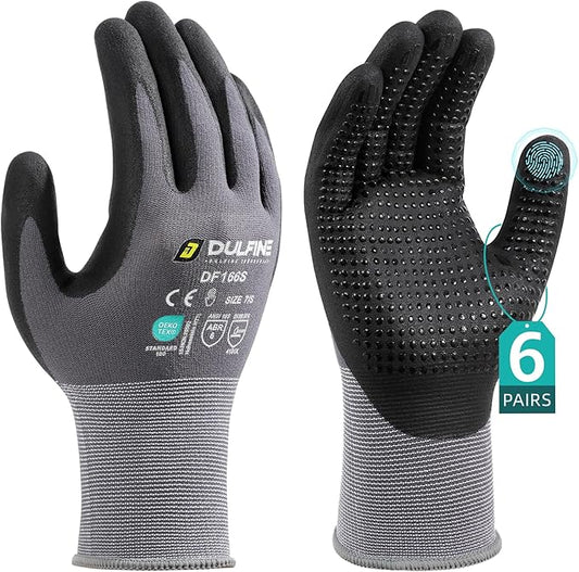 DULFINE Work Gloves for Men & Women,6 Pairs Pack,Touchscreen MicroFoam Nitrile,Ideal for General Purpose,Home Improvement