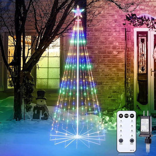 Christmas Cone Tree Light, 7ft 295 LED Light Show Christmas Tree with 8 Modes Timer Remote, Dimmable Artificial Christmas Tree for Porch Yard Patio Indoor Outdoor Xmas Holiday Decor, Multicolor