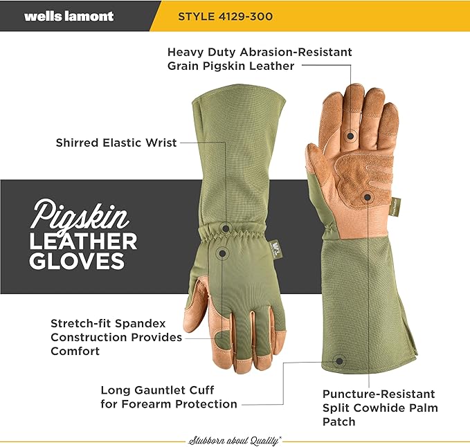 Wells Lamont Rosetender Gardening Gloves for Women – Thorn Proof Garden Gloves, Grain Leather Long Gloves for Pruning & Yard Work, 4129-300, X-Large