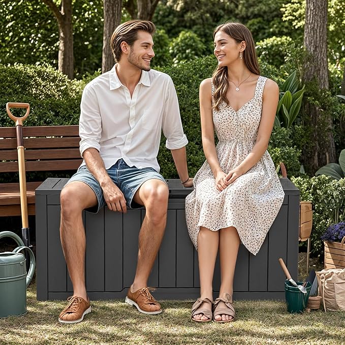 YITAHOME 100 Gallon Outdoor Storage Box, Large Water Resistant Resin Deck Box, Indoor Outdoor Lockable Storage Container for Patio, Garden, Cushions, Tools, Equipment (Dark Gray)