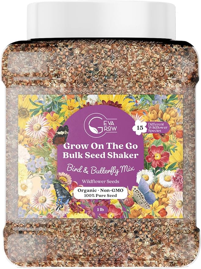 Bulk Wildflower Seed - Bird & Butterfly Garden Seed Mix | Bulk 300,000+ Annual & Perennial Flower Seeds for Planting - Attracts Hummingbirds & Butterfly | No Messy Bags or Packets | Bulk 1 Pound Jar
