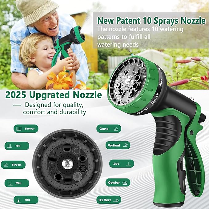 75 ft Garden Hose - 2025 New Upgraded Flexible Water Hose - Ultra Lightweight Kink-free Car Washing Pipe with 10 Function Sprayer and 3/4" Solid Brass Fittings - Durable,Leak proof Garden Hoses