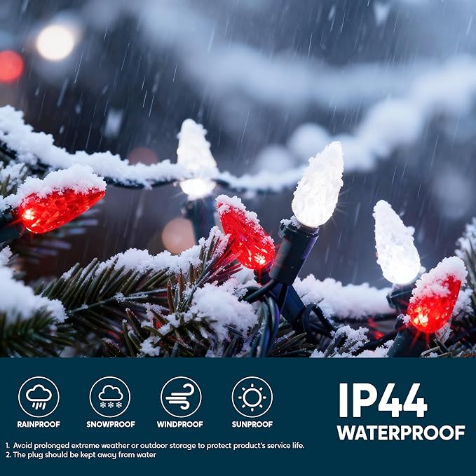 Joiedomi C6 Red & White Christmas Lights, 100 LED Steady On Strawberry Lights, 33.66 FT Connectable Christmas String Lights for Indoor Outdoor Party Home Yard Xmas Tree House Decorations, Green Wire