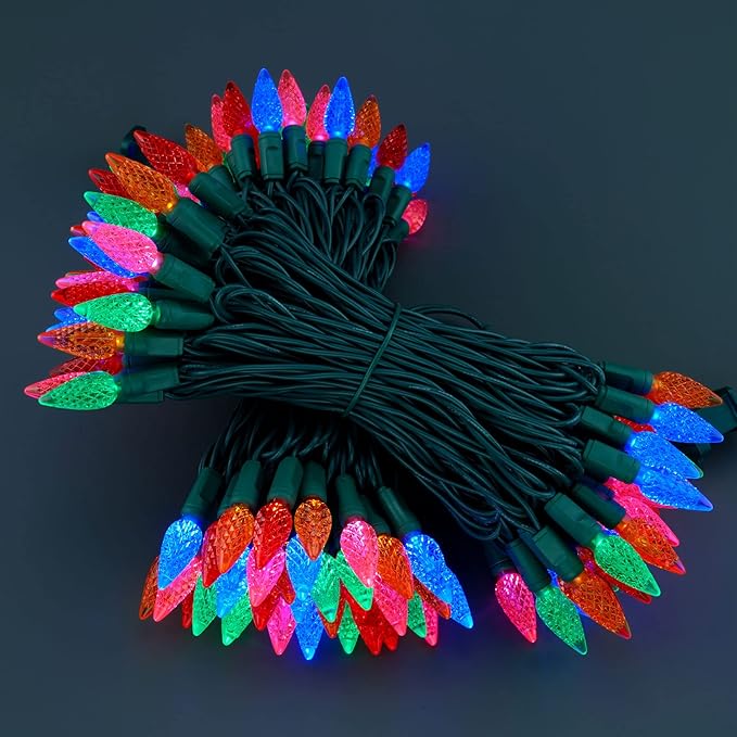 YULETIME Multicolor One-Piece C6 Strawberry Christmas Lights 140 Count 71 Feet, 2 Sets 70 LED 35.5 ft High Waterproof UL Certified String Light (Multicolor)