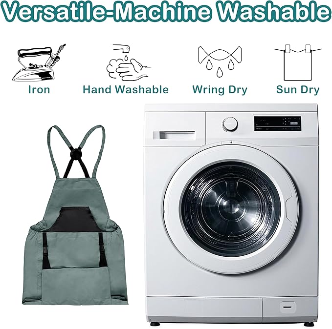 Gardening Aprons, Unisex Garden Aprons, Garden Picking Bag with Quick Release Pockets (Gray/Teal)