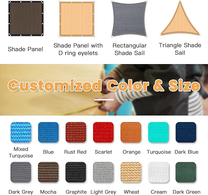 VICLLAX Shade Fabric Sun Shade Cloth Privacy Screen with Grommets for Patio Garden Pergola Cover Canopy 12x12 FT, Mocha