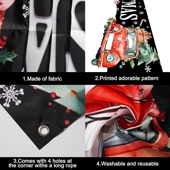 Happy Christmas Large Banner,Snowman Banner for Outside,Merry Christmas Truck Decorations for Yard Garden 120x20 Inches