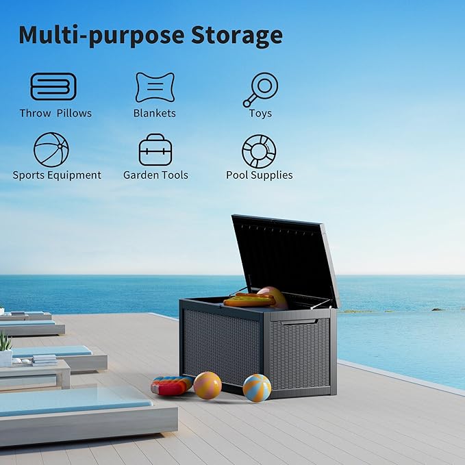 320 Gallon Deck Box, Resin Outdoor Indoor Waterproof Storage Box, Lockable Storage Box With Handle for Patio Furniture - Garden Tools