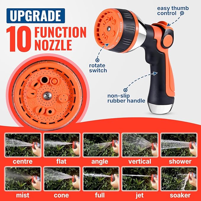 YAMATIC 100FT Stainless Steel Garden Hose with 10 Pattern Spray Nozzle, Heavy Duty Metal Water Hose, Kink-Free, Rust Resistant Hose for Yard, Lawn, RV, Outdoor