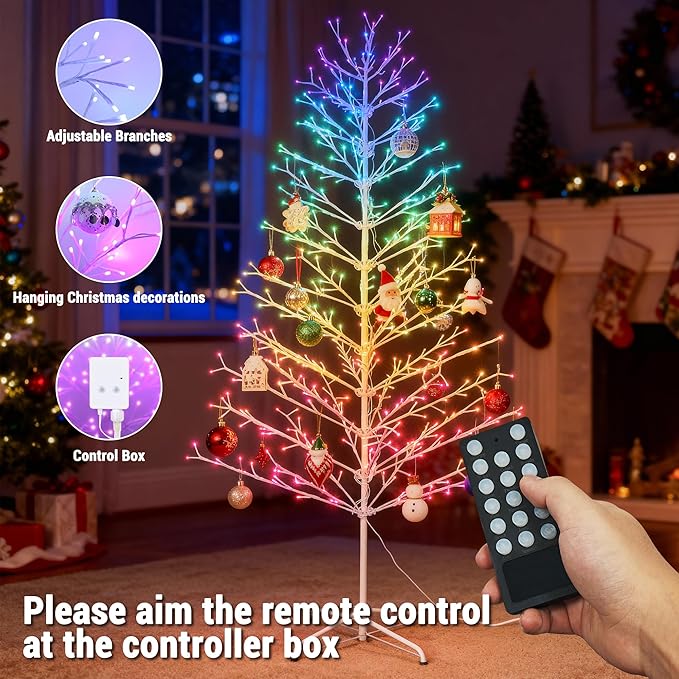 Joomer Christmas Tree Light Outdoor,7.6FT 540 LED Artificial Collapsible Birch Tree Lights with Remote Control Timer RGB Lights for Christmas Decoration