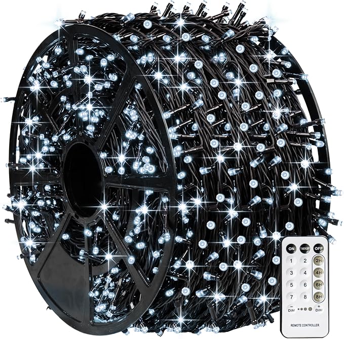 TW SHINE Christmas String Lights, 1000 LED 328FT Christmas Lights Plug in with 8 Modes, Remote Waterproof Lights Outdoor Indoor Decorations for Xmas Party Yard Decor, White