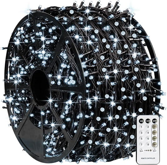 TW SHINE Christmas String Lights, 1000 LED 328FT Christmas Lights Plug in with 8 Modes, Remote Waterproof Lights Outdoor Indoor Decorations for Xmas Party Yard Decor, White