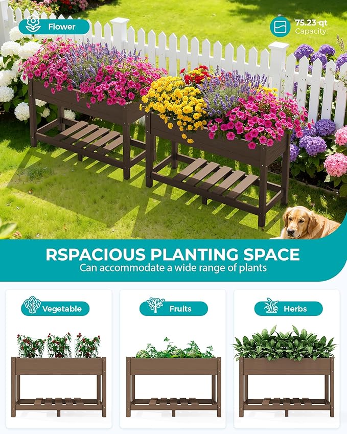 SERWALL Raised Garden Bed, HDPE Raised Bed for Gardening All Weather Use- Brown