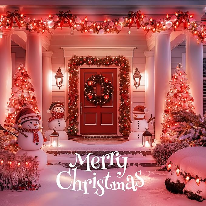 Brightown C9 LED Christmas String Lights, 33ft 50 LED Waterproof Strawberry String Lights, Extendable Green Wire Lights String for Outdoor Indoor Patio Party Decoration, Red