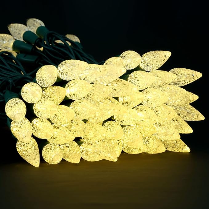 YULETIME Warm White C6 Strawberry LED Christmas Lights, 33 ft 100 Count 4" Spacing One-Piece High Waterproof UL Certified String Light (Warm White)