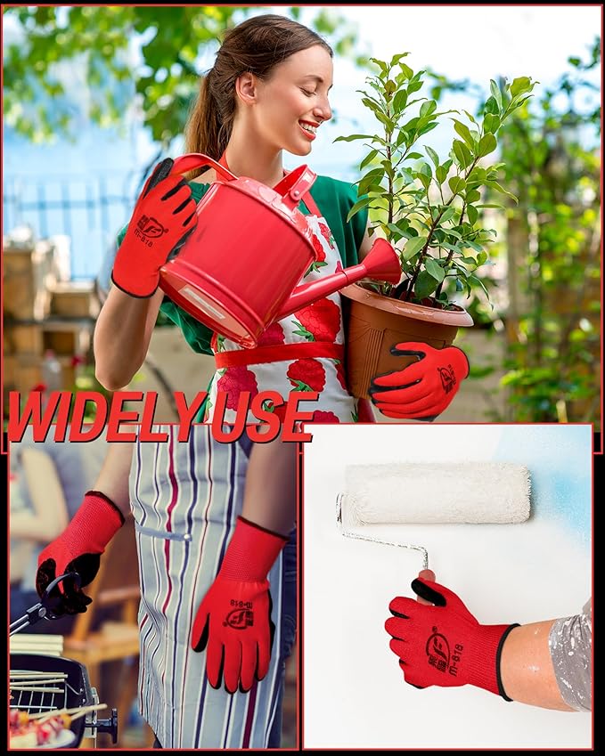 72 Pairs Gardening Work Gloves Bulk for Men Women, Rubber Coated Garden Multipack Safety Construction Glove