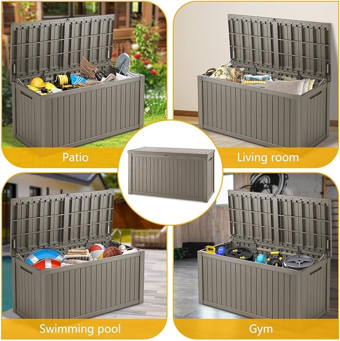 200 Gallon Deck Box, Resin Outdoor Indoor Waterproof Storage Box, Lockable Storage Box With Handle for Patio Furniture - Garden Tools - Swimming Pool Tools UV-Resistant, Brown