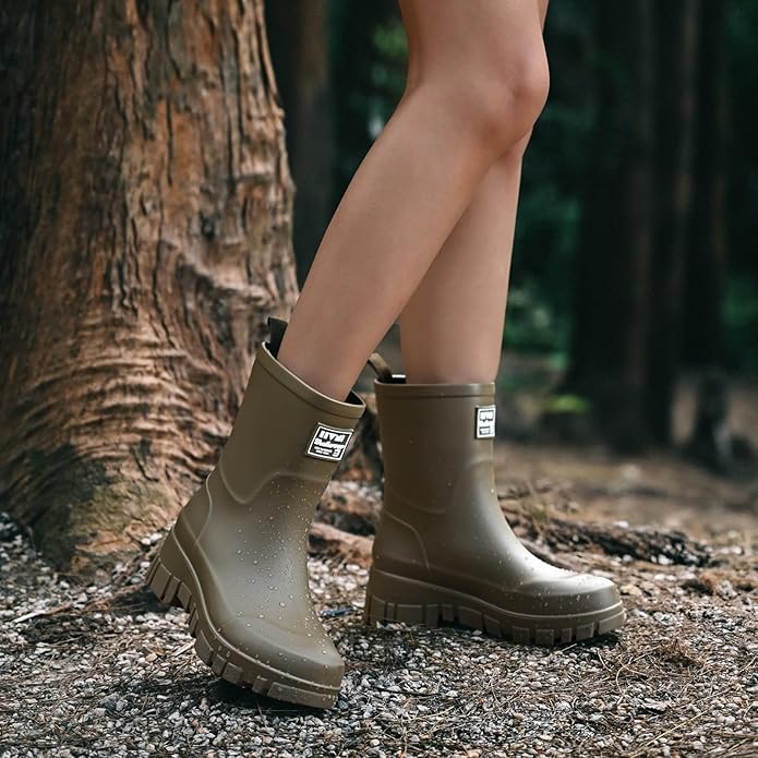 Nutropa Waterproof Mid Calf Women Rain Boots Lightweight Comfortable Wide Calf Garden Shoes
