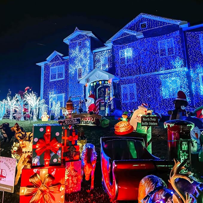 Christmas Lights Outdoor, 262FT 800 LED Christmas String Lights 8 Modes, Green Wire Waterproof Twinkle Tree Light for Indoor House Yard Patio Wedding Holiday Decorations, Blue