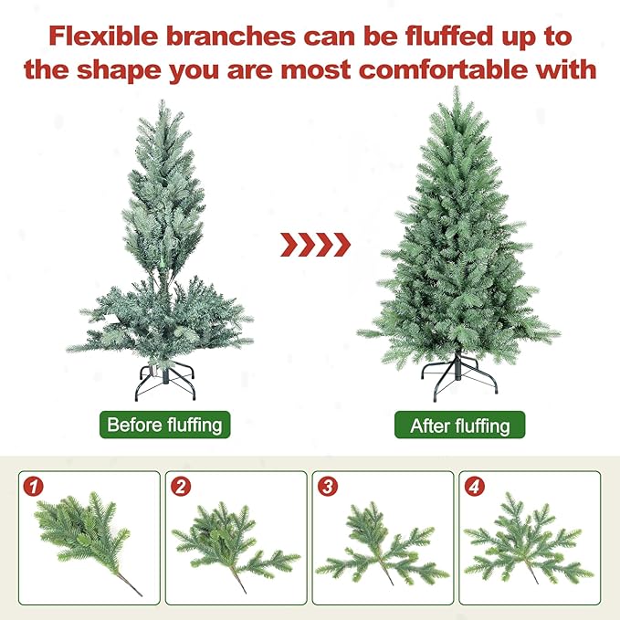 8 Ft Blue Spruce Artificial Christmas Tree, Hinged Unlit Xmas Trees with 2458 PE&PVC Mixed Branch Tips, Home Holiday School Decor with Foldable Base Easy Setup