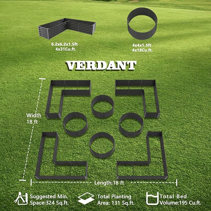 A ANLEOLIFE 8-Pack 4X4X1.5ft & 74x74x18in Deep Root Galvanized Raised Garden Beds Outdoor for Planting Vegetables Flowers Herb, Quartz Grey