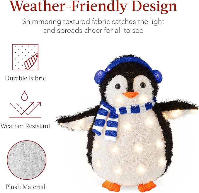 Best Choice Products 2-Piece Lighted Penguin Family, 3ft Pop-Up Outdoor Christmas Holiday Decoration w/ 150 LED Lights, Multicolored Lights - Blue