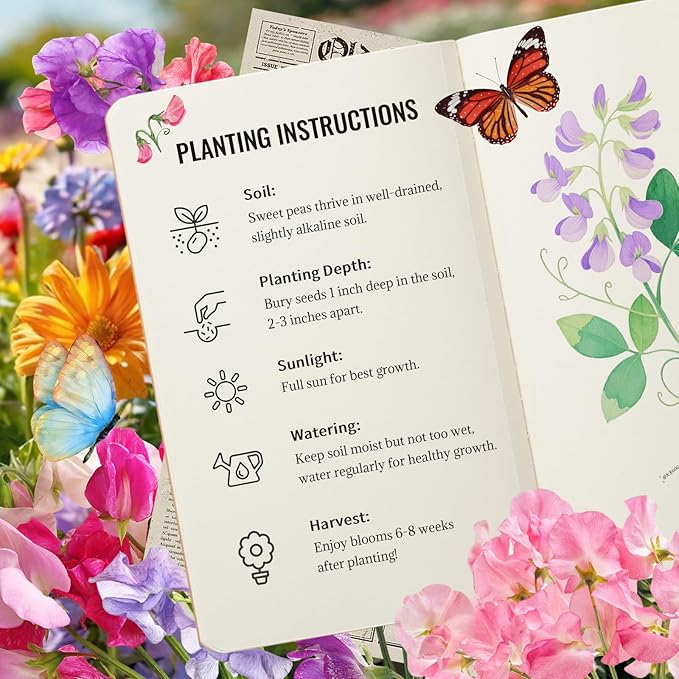 Sweet Pea Seeds 200 Seeds - Non-GMO Heirloom Organic Seeds Brightly Colored Flowering Vines for Pergolas, Flower Beds, Balconies and Patios